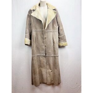 Boston Proper Full Length Penny Lane Suede Leather Coat Sherpa lined Boho Size 6